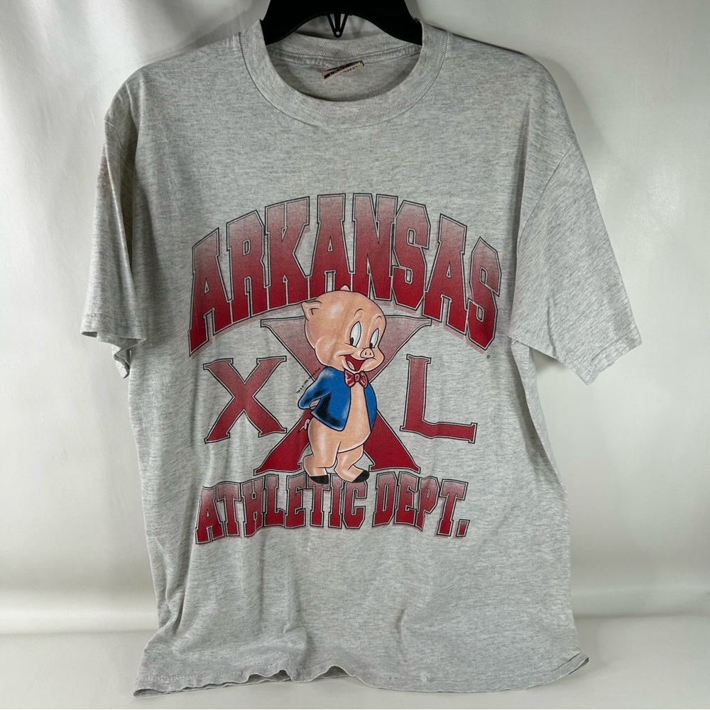 Vintage 90s Arkansas Athletic Dept T-Shirt Porky Pig Red Oak Size LA…